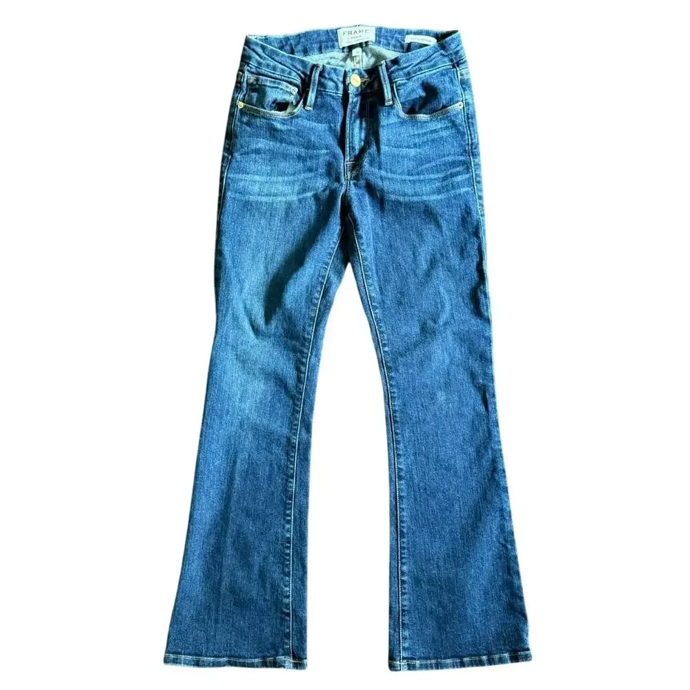 Frame Le Crop Mini Boot Jeans Sz 24 Blue Denim Mid-Rise Best Seller - Picture 3 of 6